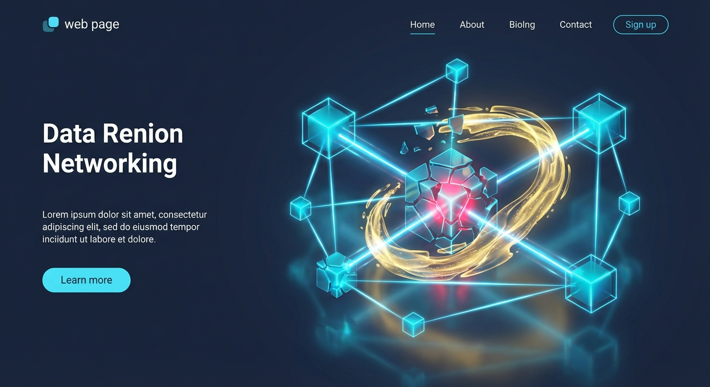 Isometric 3D illustration of a self-healing digital network with glowing nodes and repair energy